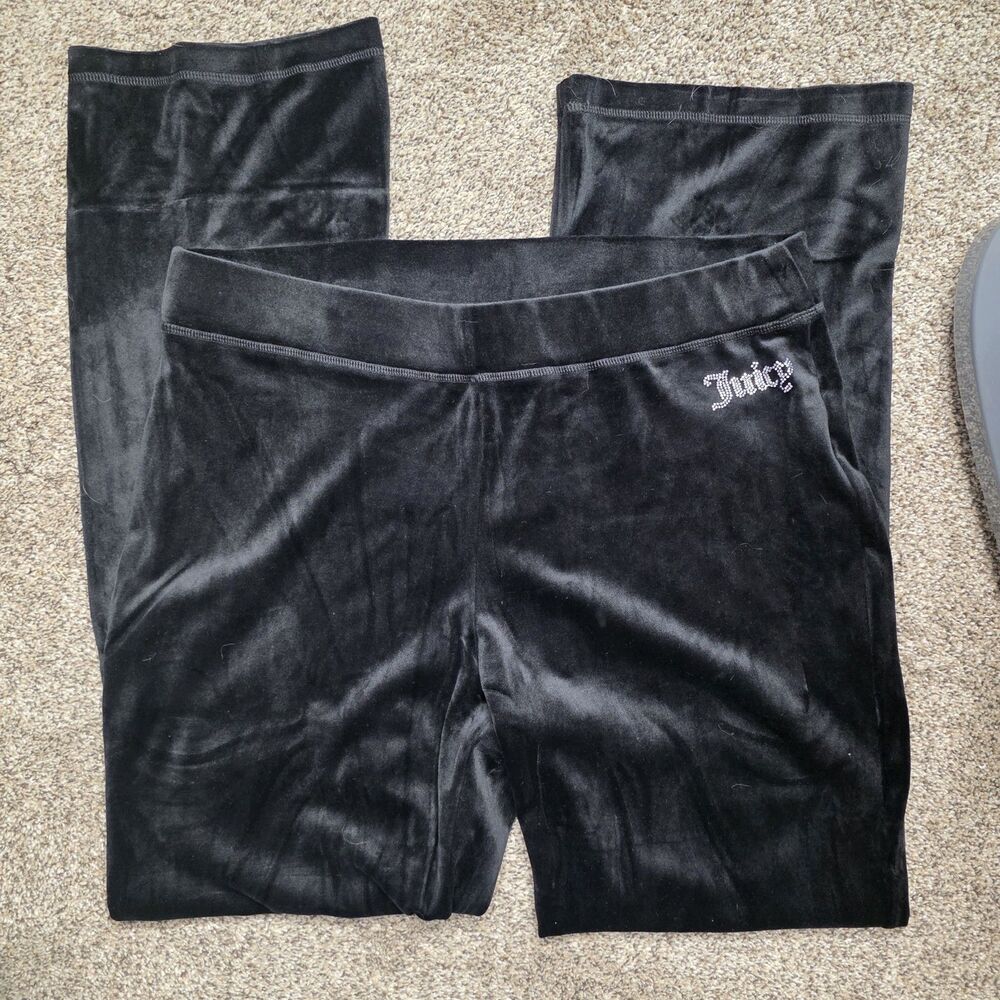 Juicy Couture Velour Track Pants Size L Black  Y2K Retro Athleisure Rhinestone